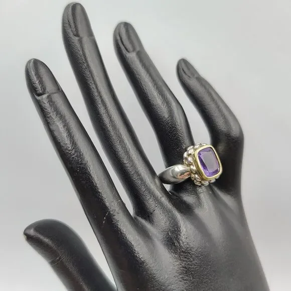 Lorenzo Sterling Silver 925 18K Gold Accent Amethyst Cocktail Ring Sz 7